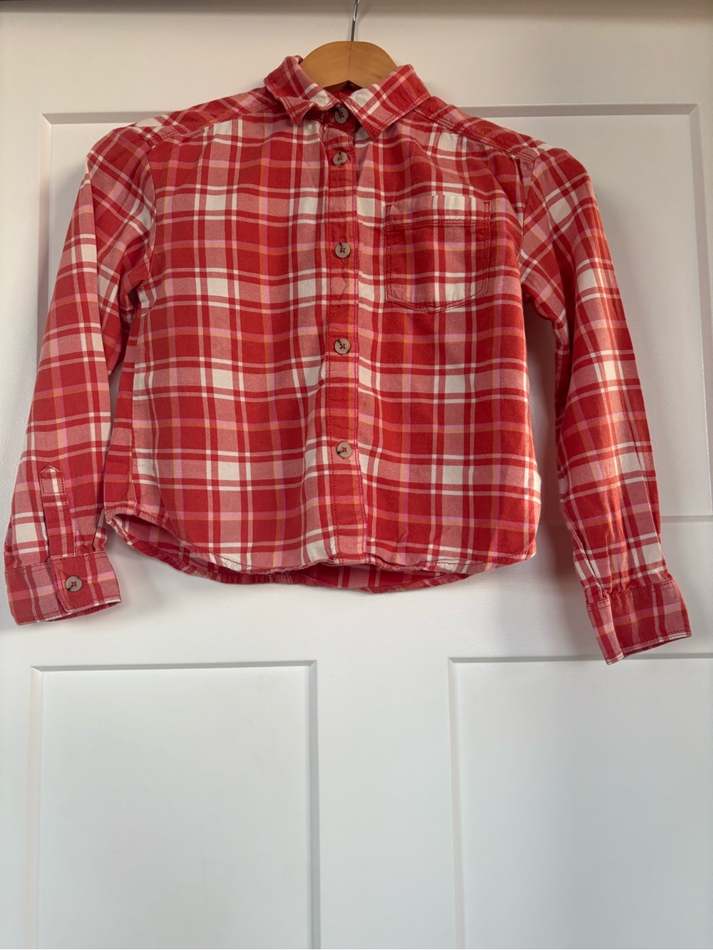 Cat & Jack Girls Red and White Long AleevePlaid Button-Down Shirt Size Med 7/8